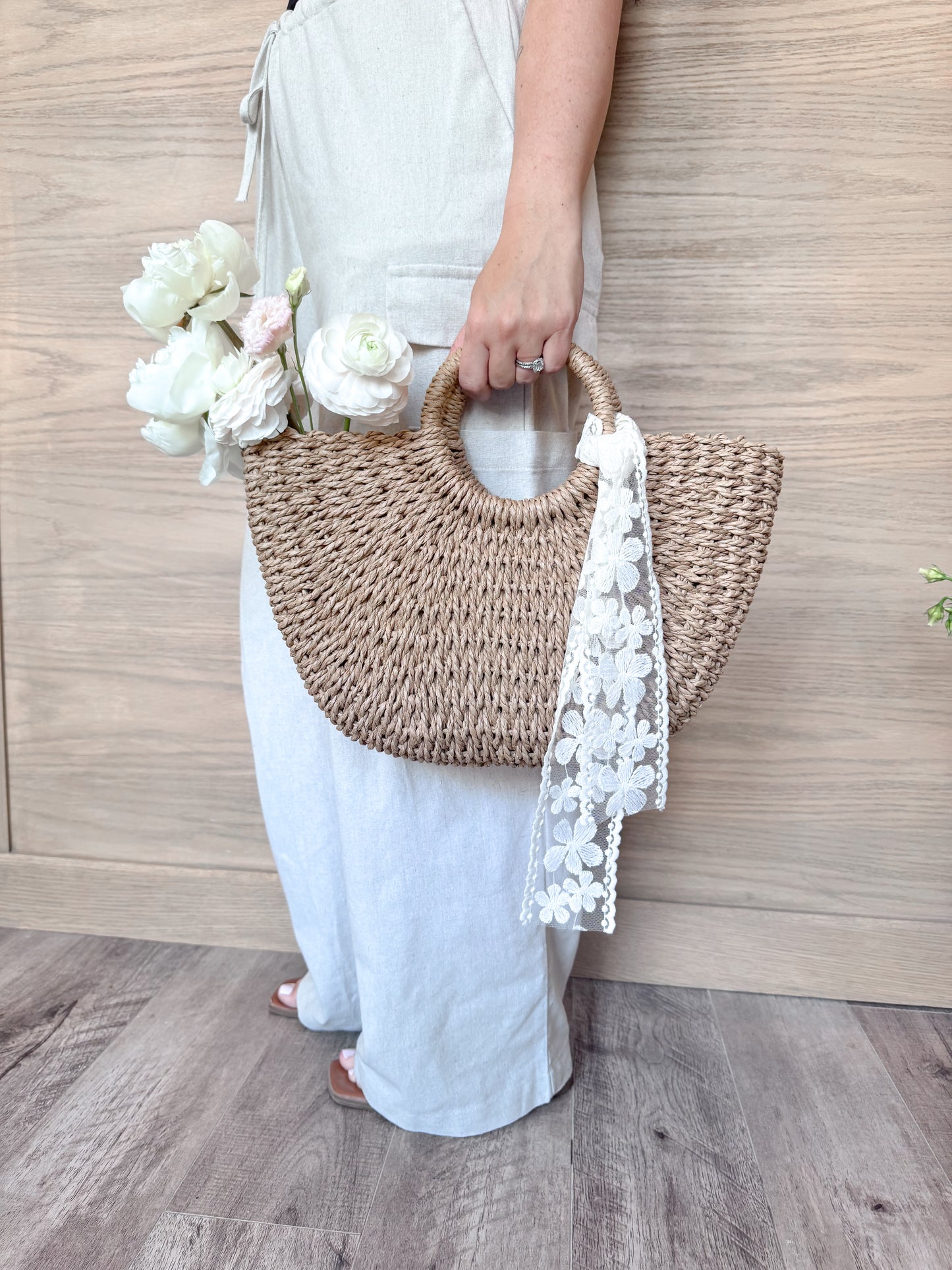 XO Wicker Bag with Lace Detail