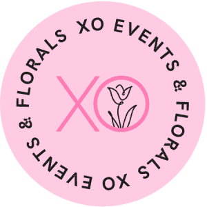 XO Flowers logo with floral design for event and floral services.