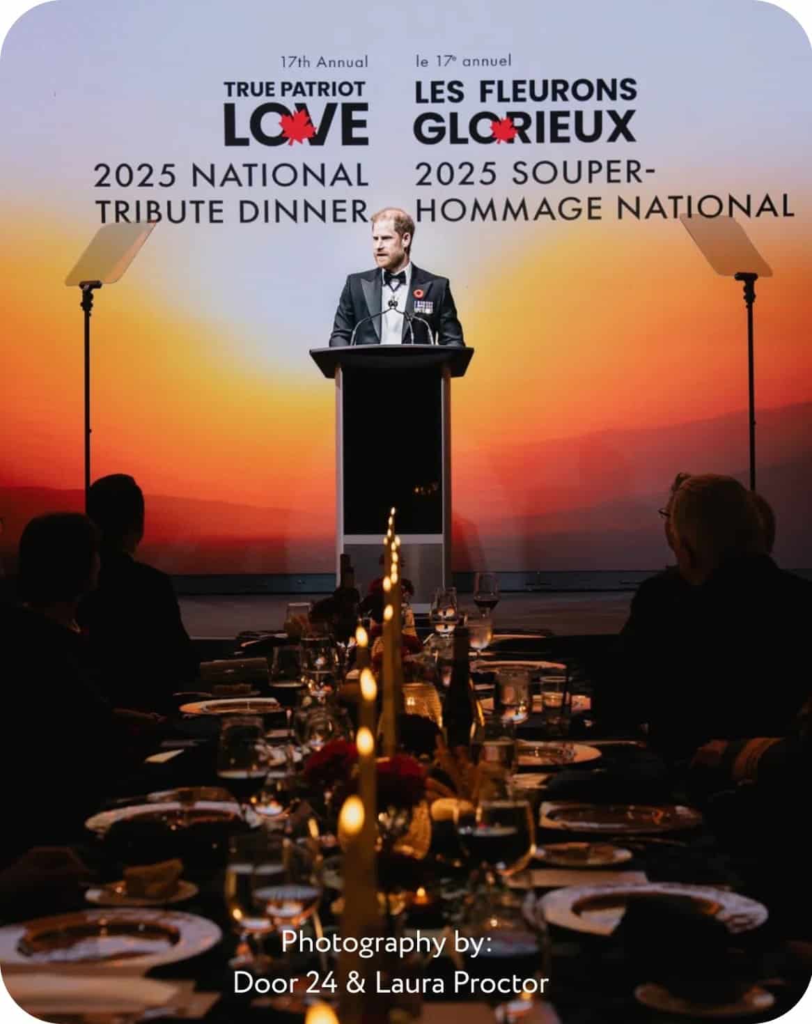 Elegant floral arrangements at XO Flowers event for national tribute dinner.